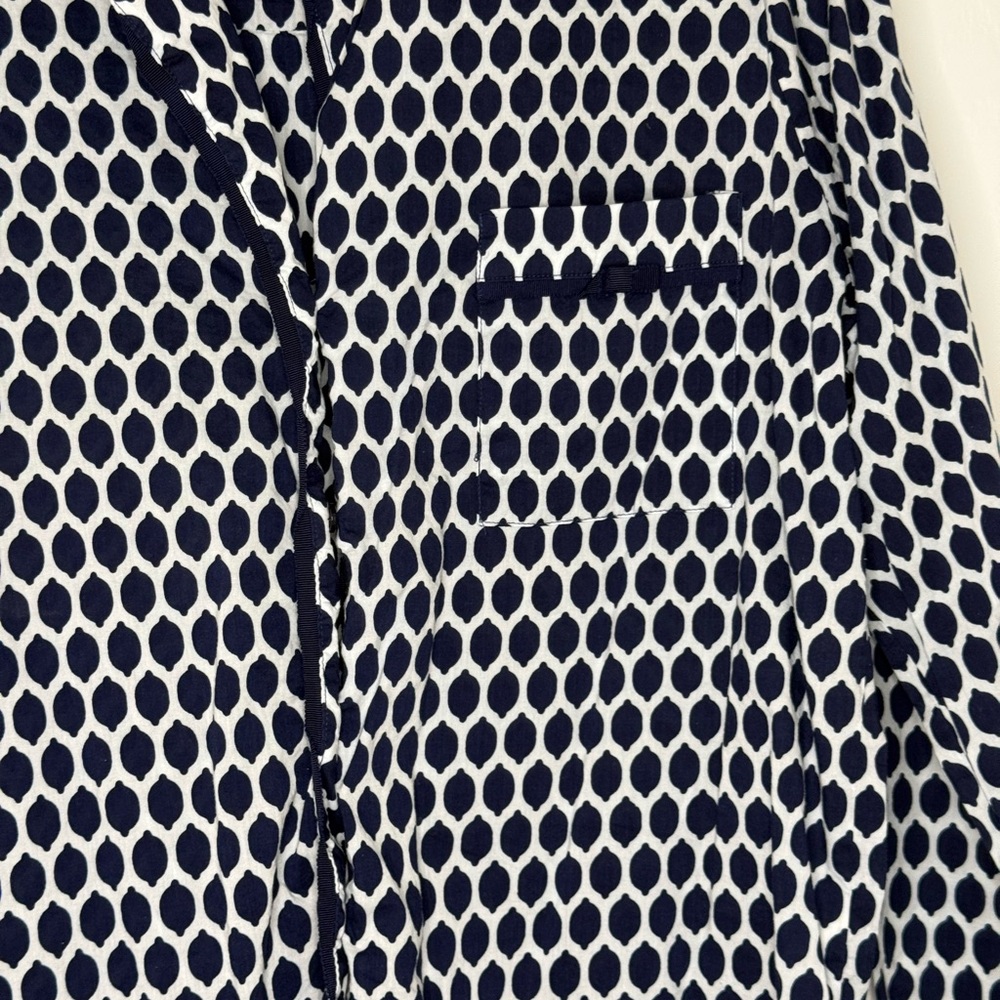 KATE SPADE Pajama Top, Blue White Teardrop Long Sleeve Pocket Flowy Casual PTP22